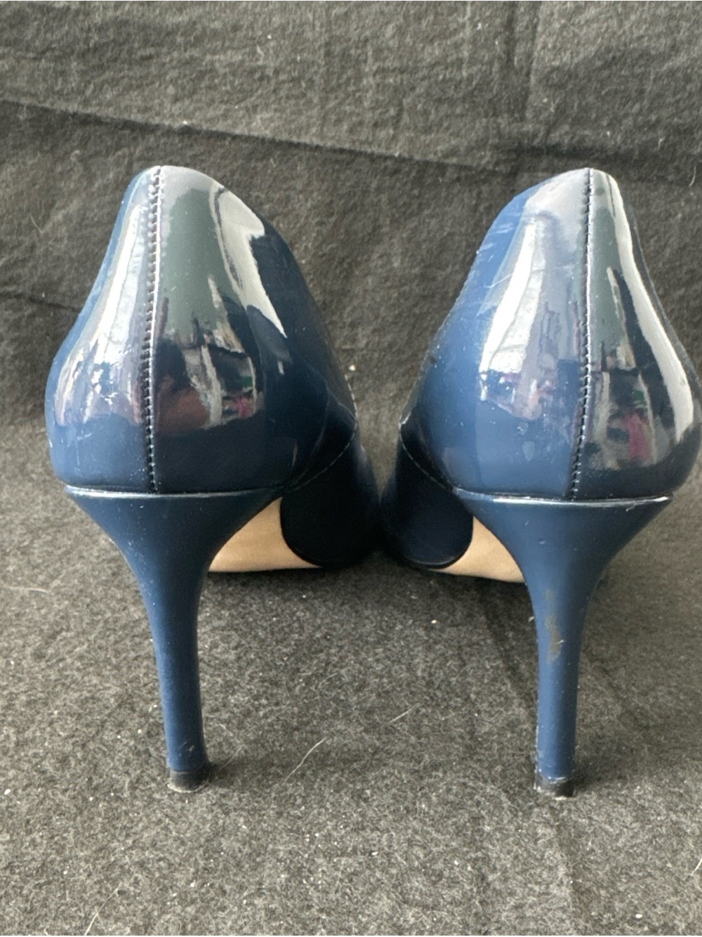 Tahari Peyton Navy Pumps Heels 7 Leather & Patent Colorblock Stiletto Point Toe - Picture 4 of 11